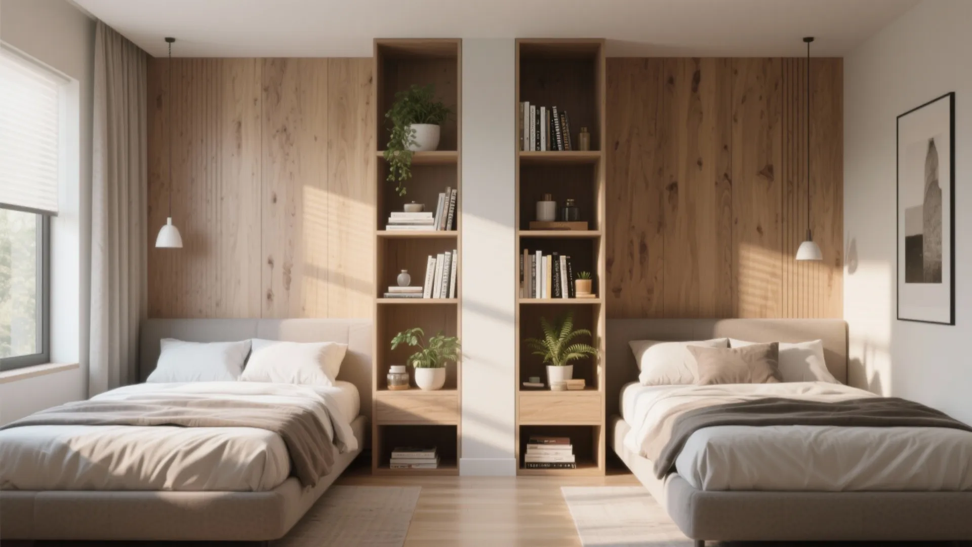 1. Tall open shelving as a double-duty partition