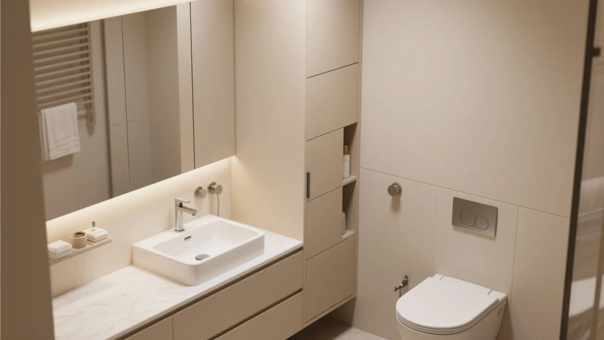 Built-in Basin with Tall Side Cabinet