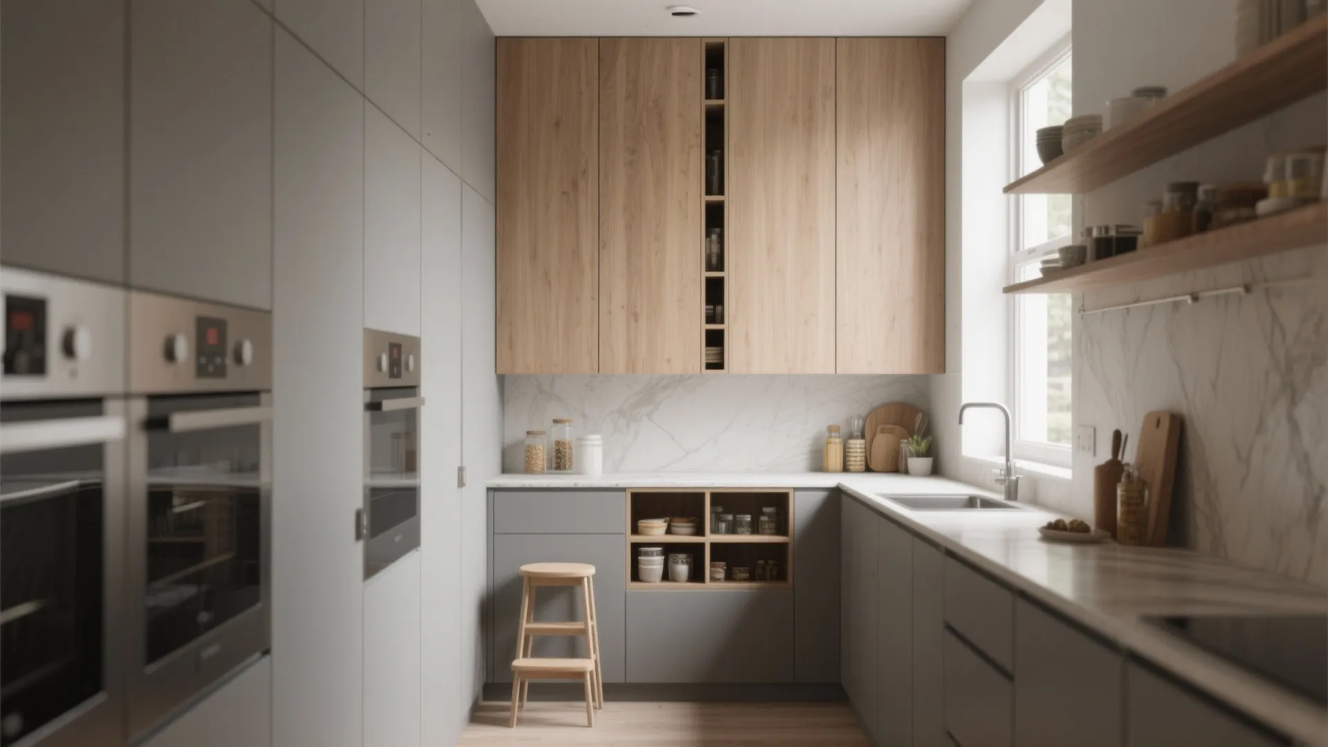 1. Tall, Slim Cabinets that Reach the Ceiling