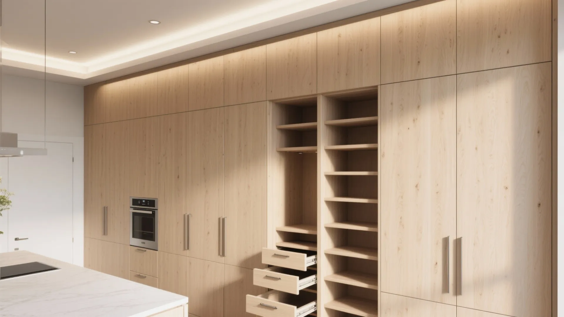 2. Go tall with storage and a consistent palette