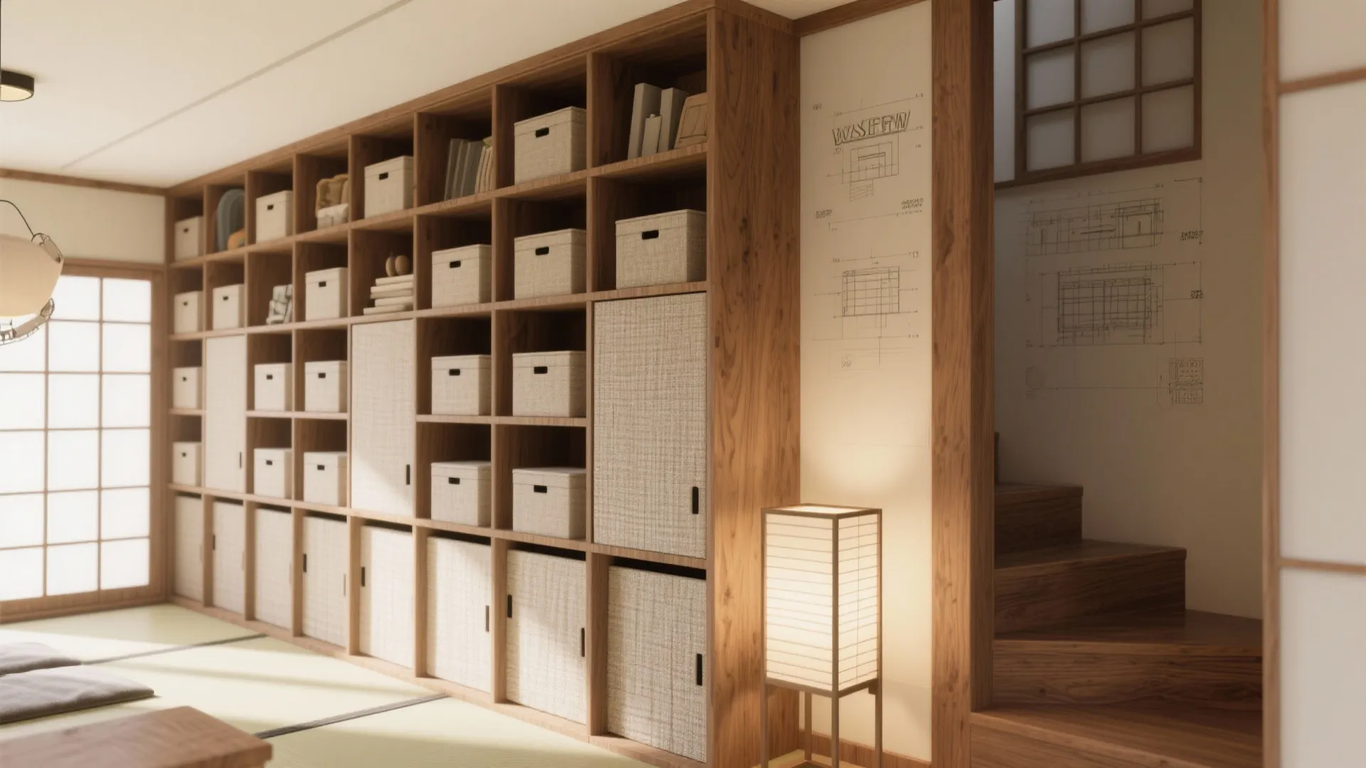 Tips 4: 収納は“吸音家具”。背の高い棚＋布扉で音の反射を散らす