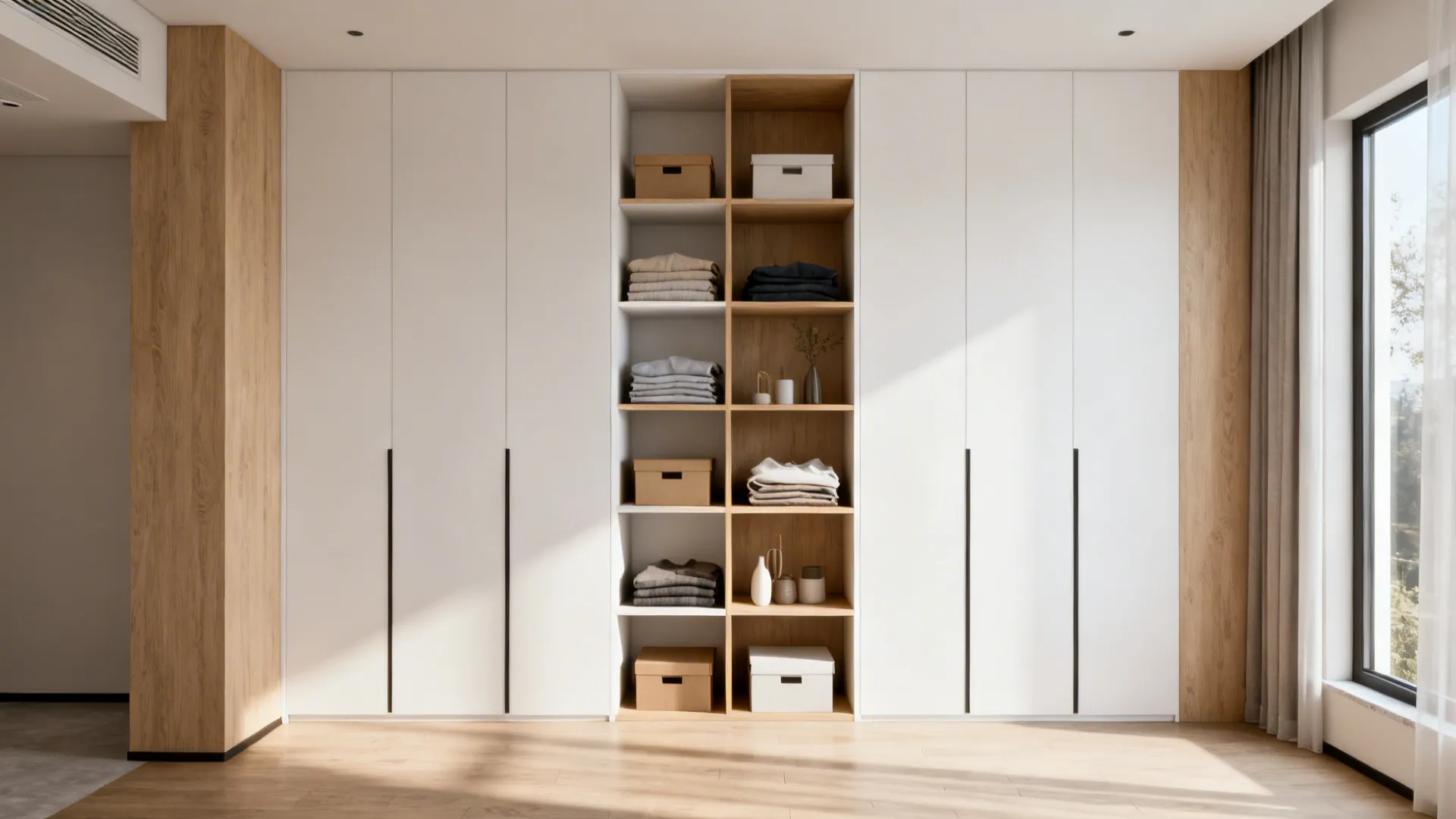 2. Vertical wall‑to‑ceiling shelving