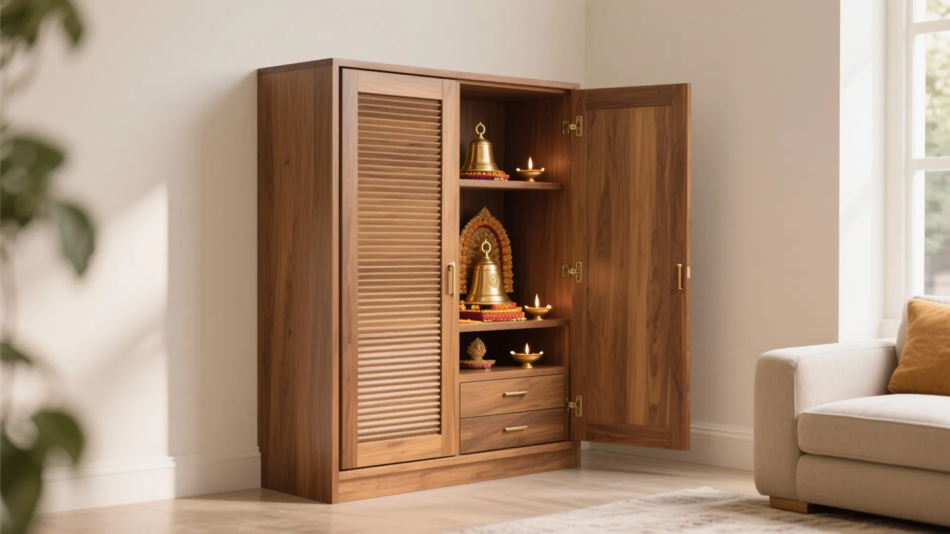 Corner Pooja with Sliding or Tambour Doors