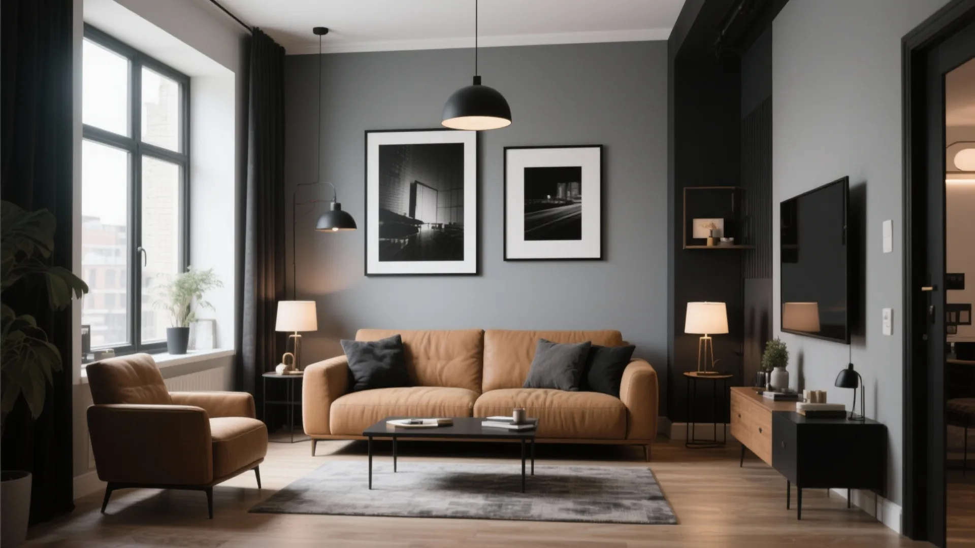 4. Tan and Gray with Bold Black Accents