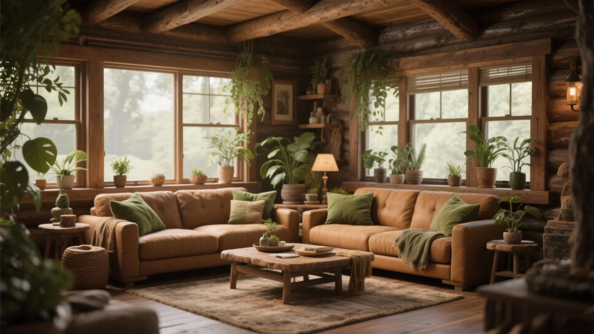 3. Tan with Earthy Green Accents