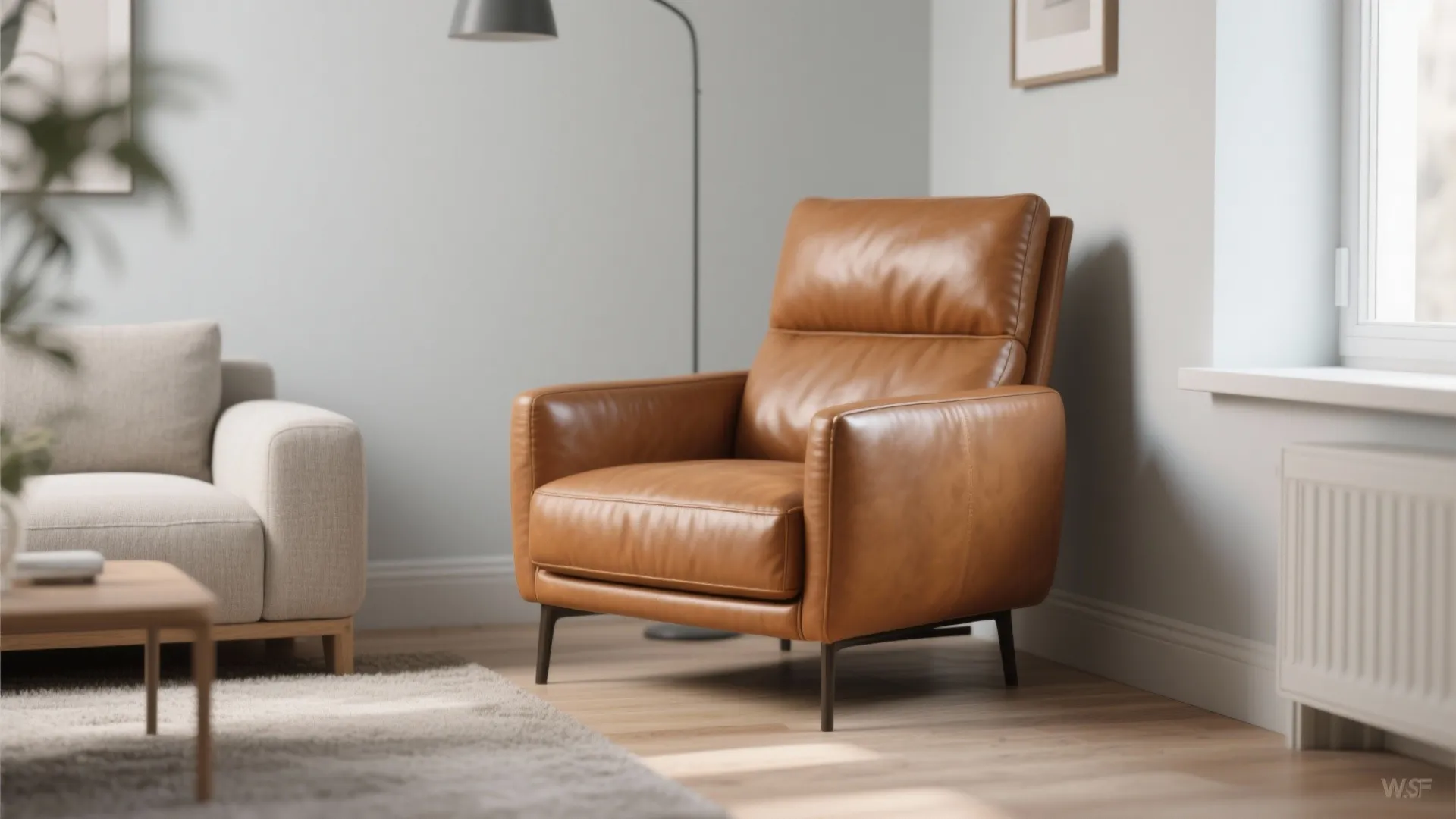 6. Tan Leather Armchair for Contrast