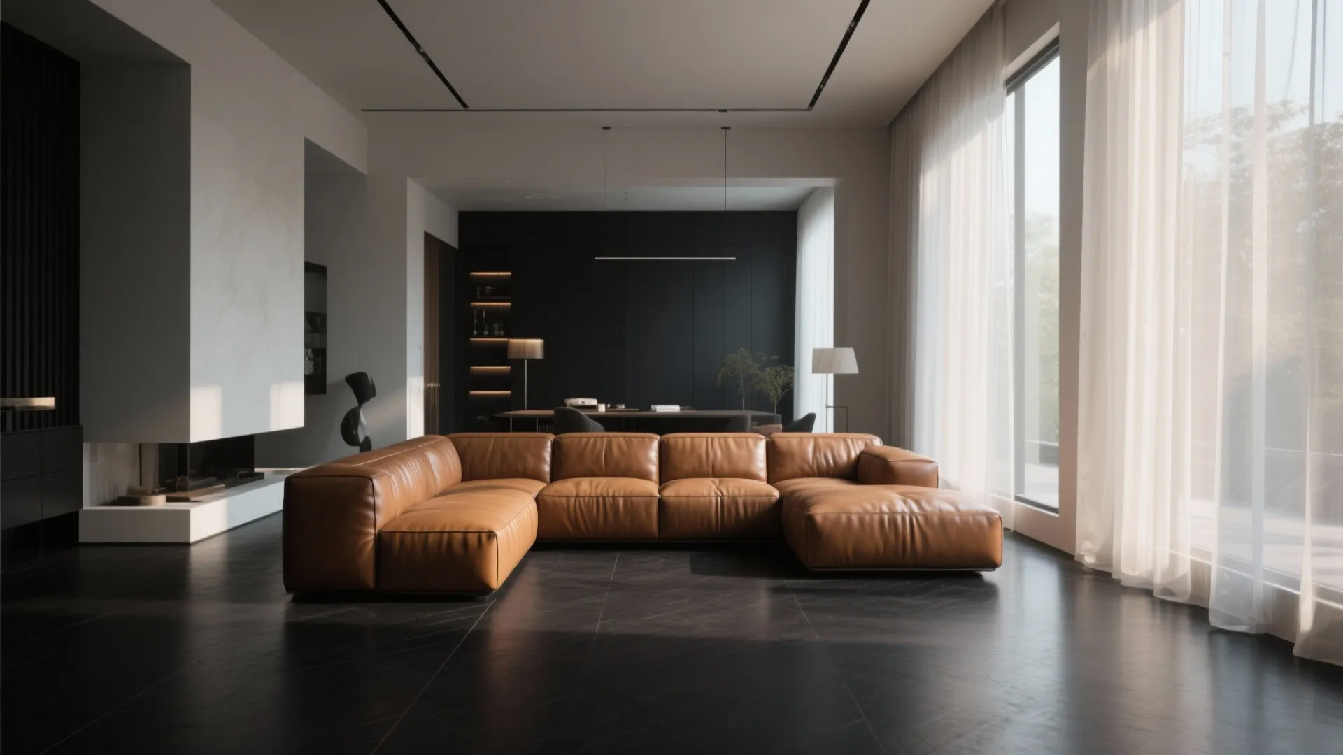 3. Tan leather seating