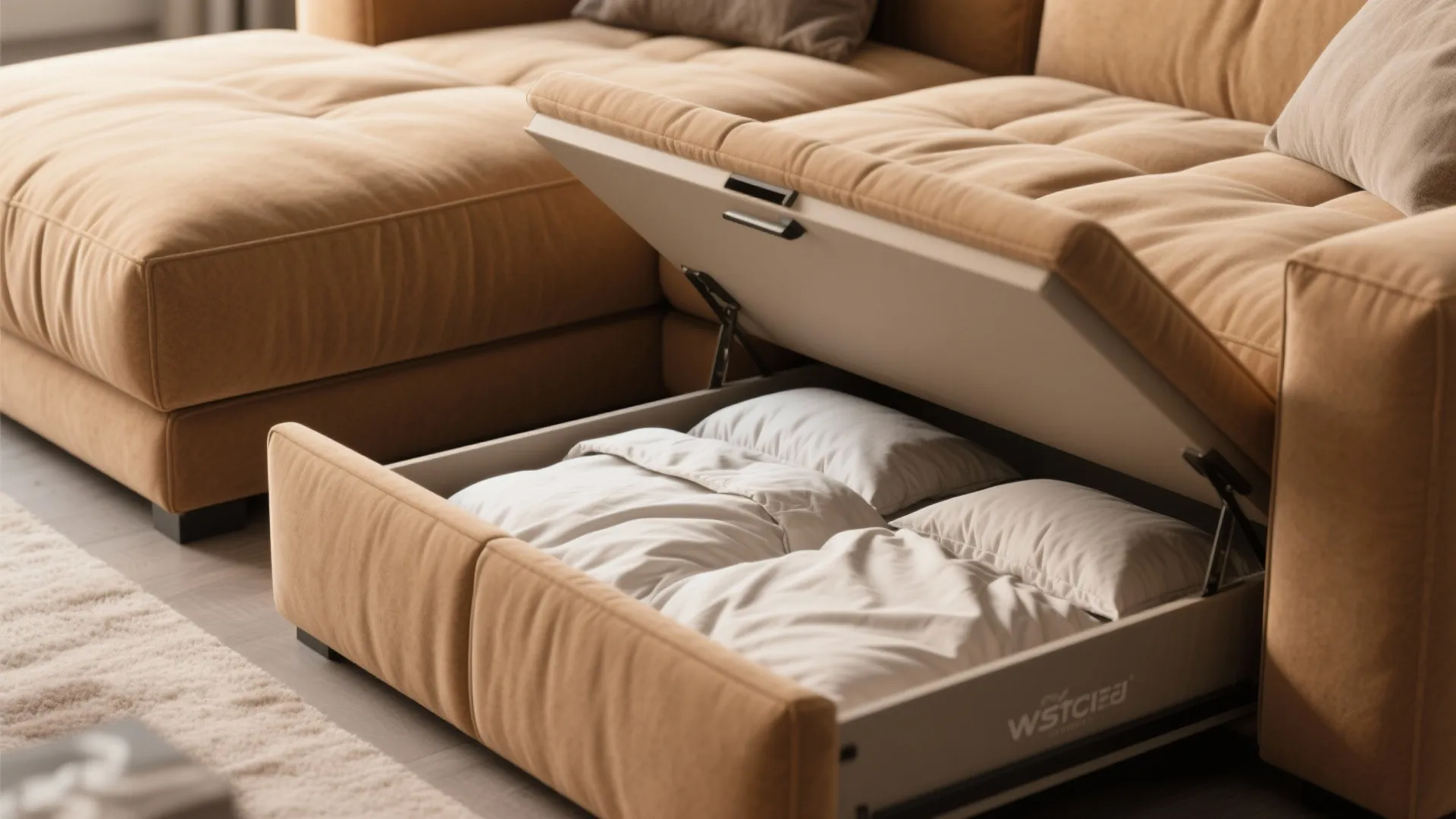 5. Tan Sectional with Built-in Storage