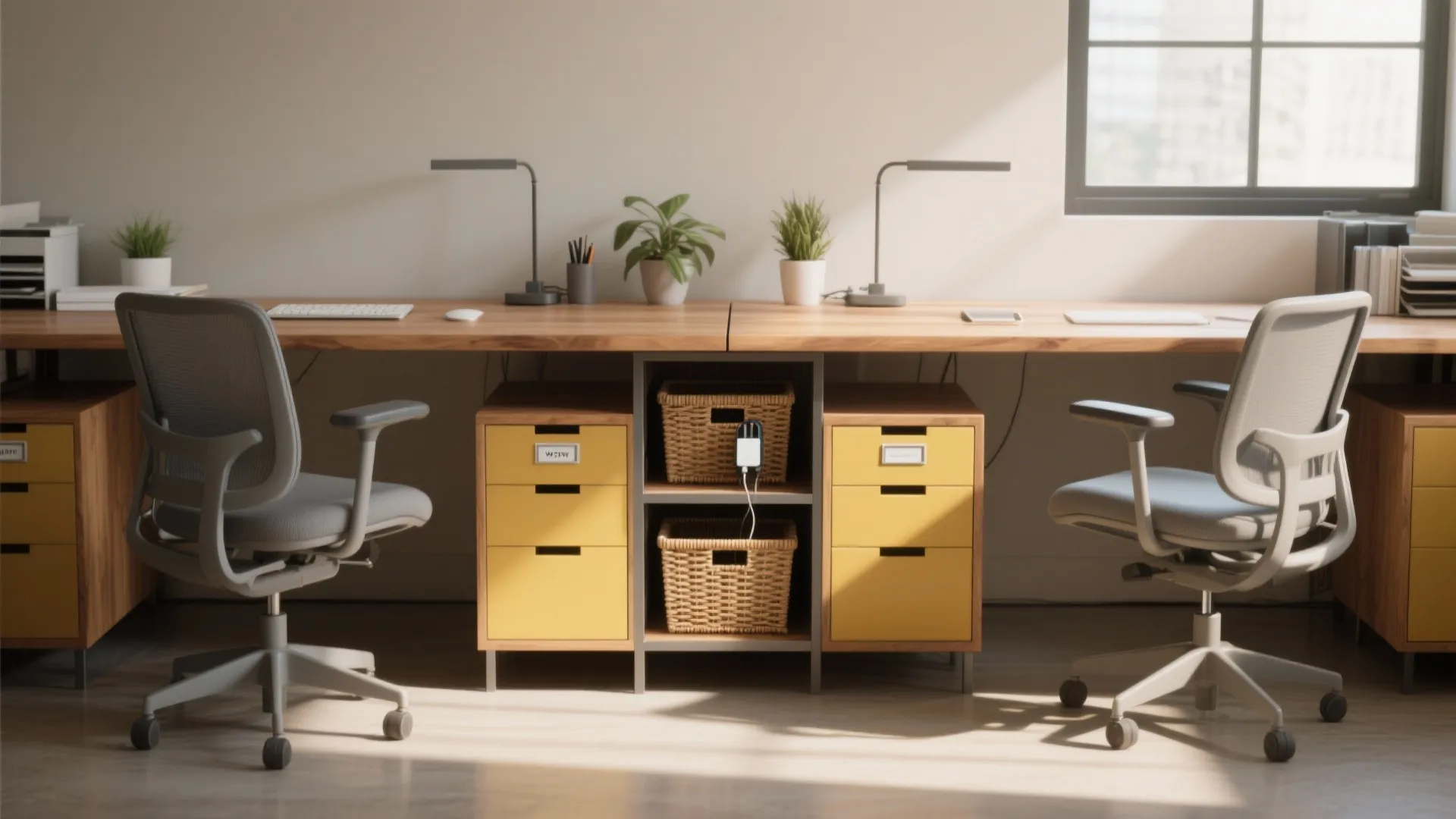 1. Tandem Desk with Shared Storage