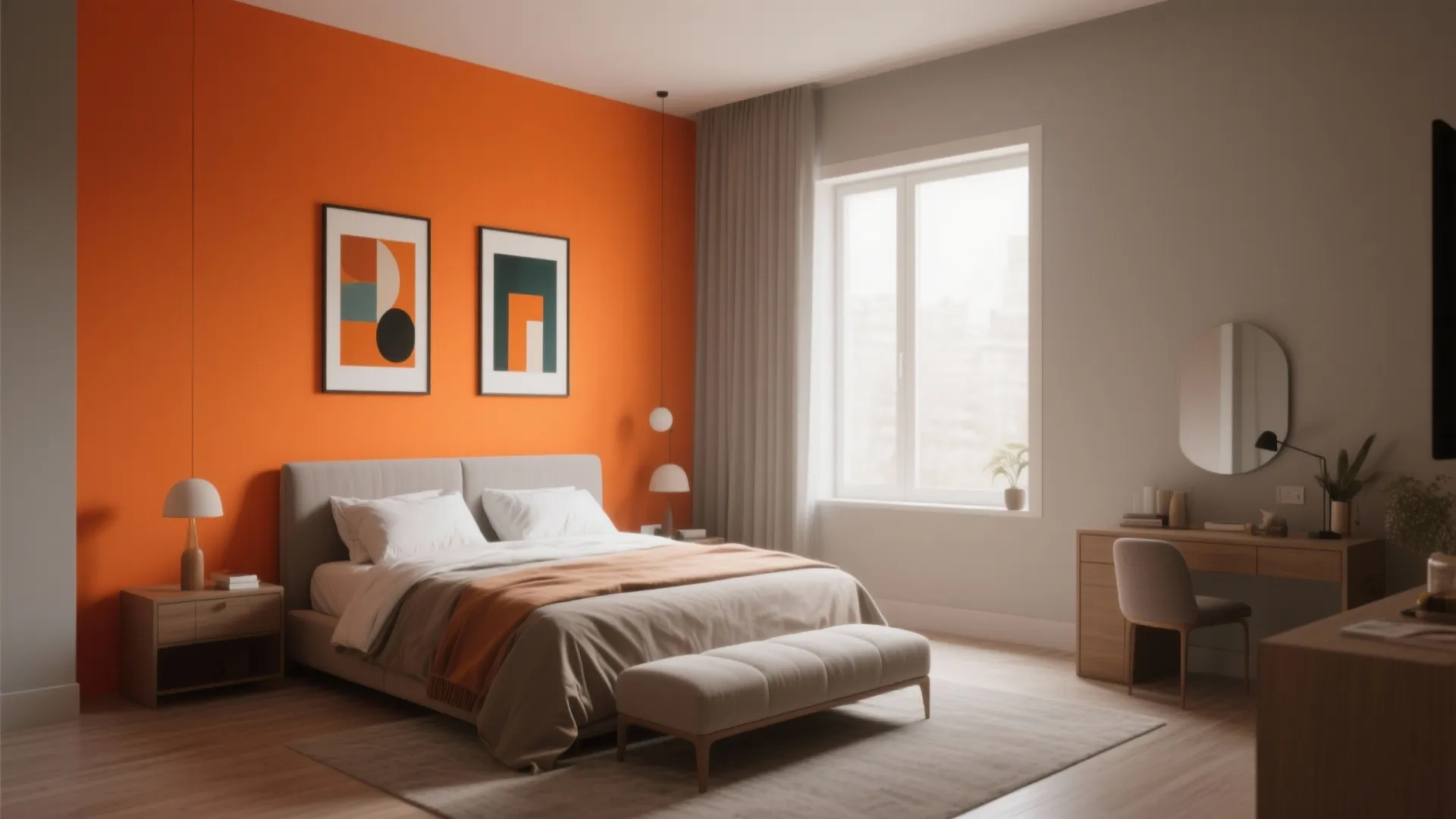 2. One Bold Accent Wall with Artwork