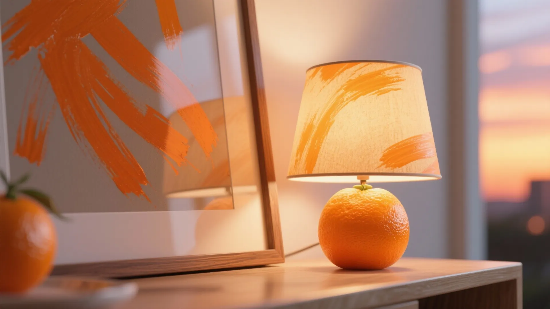 4. Pops of Tangerine in Art and Lighting