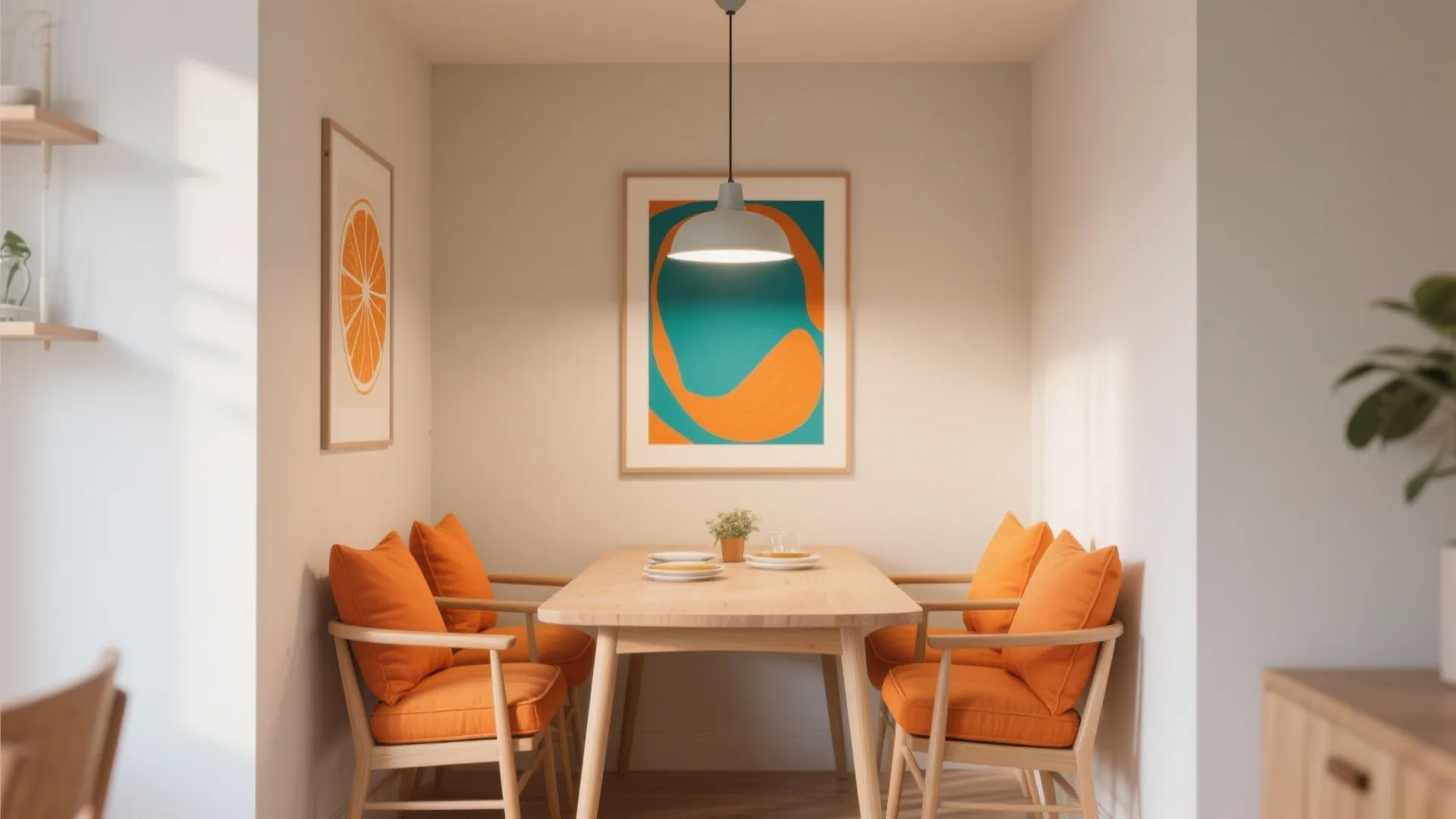Tangerine and Teal Contrast in Small Rooms