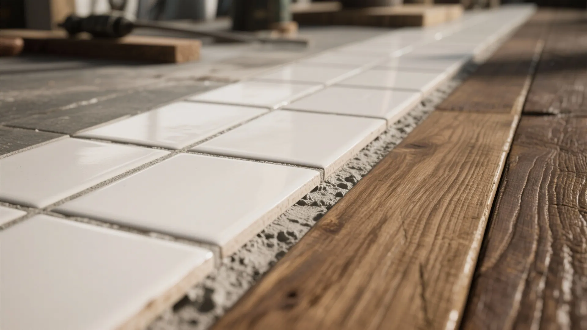 2. Tapered tile edge that fades into the wood