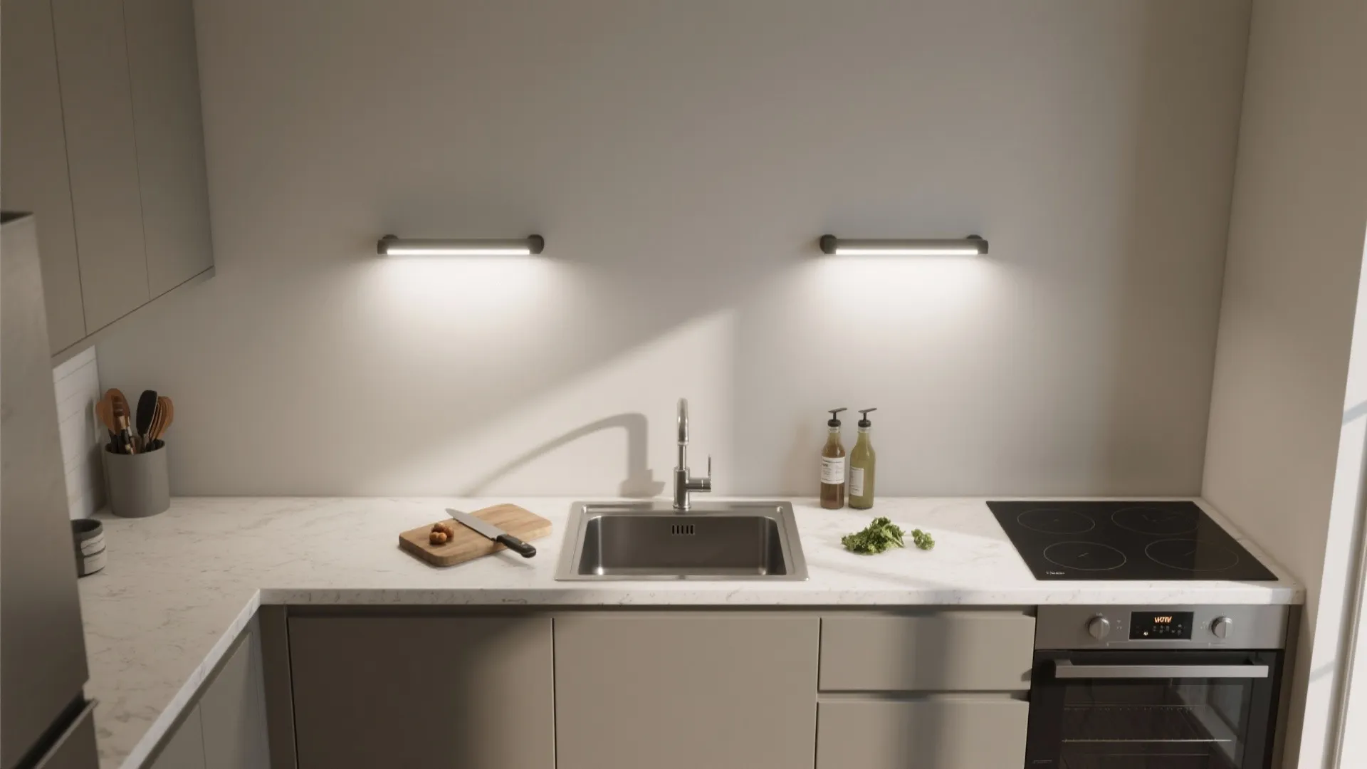 Layered task lighting with dimmable control