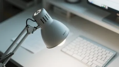 Modern Home Office Desk with Adjustable Task Lighting