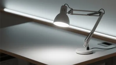 Modern Home Office Desk with Adjustable Lamp