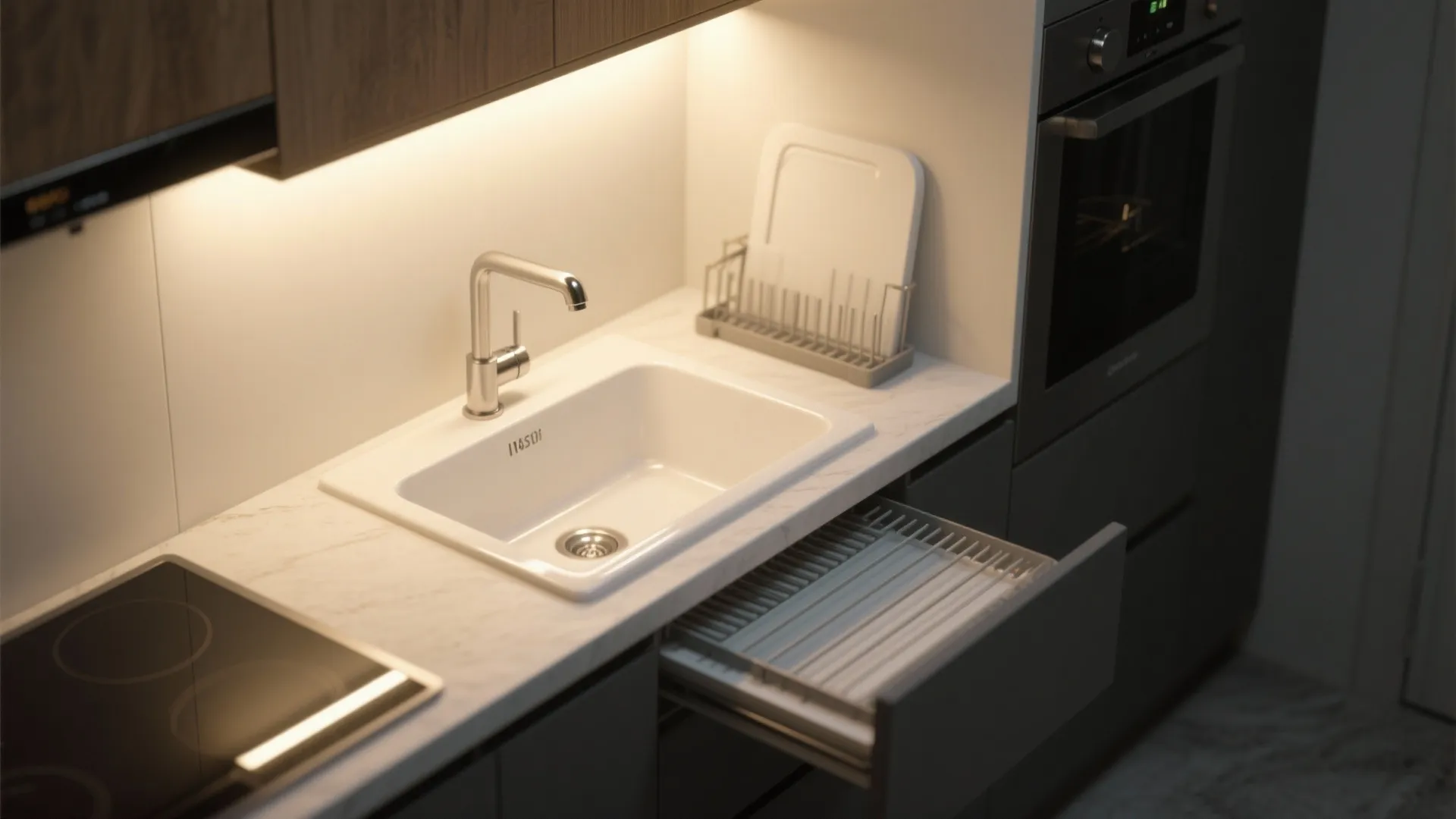 4. Install task lighting and a shallow basin for compact spaces