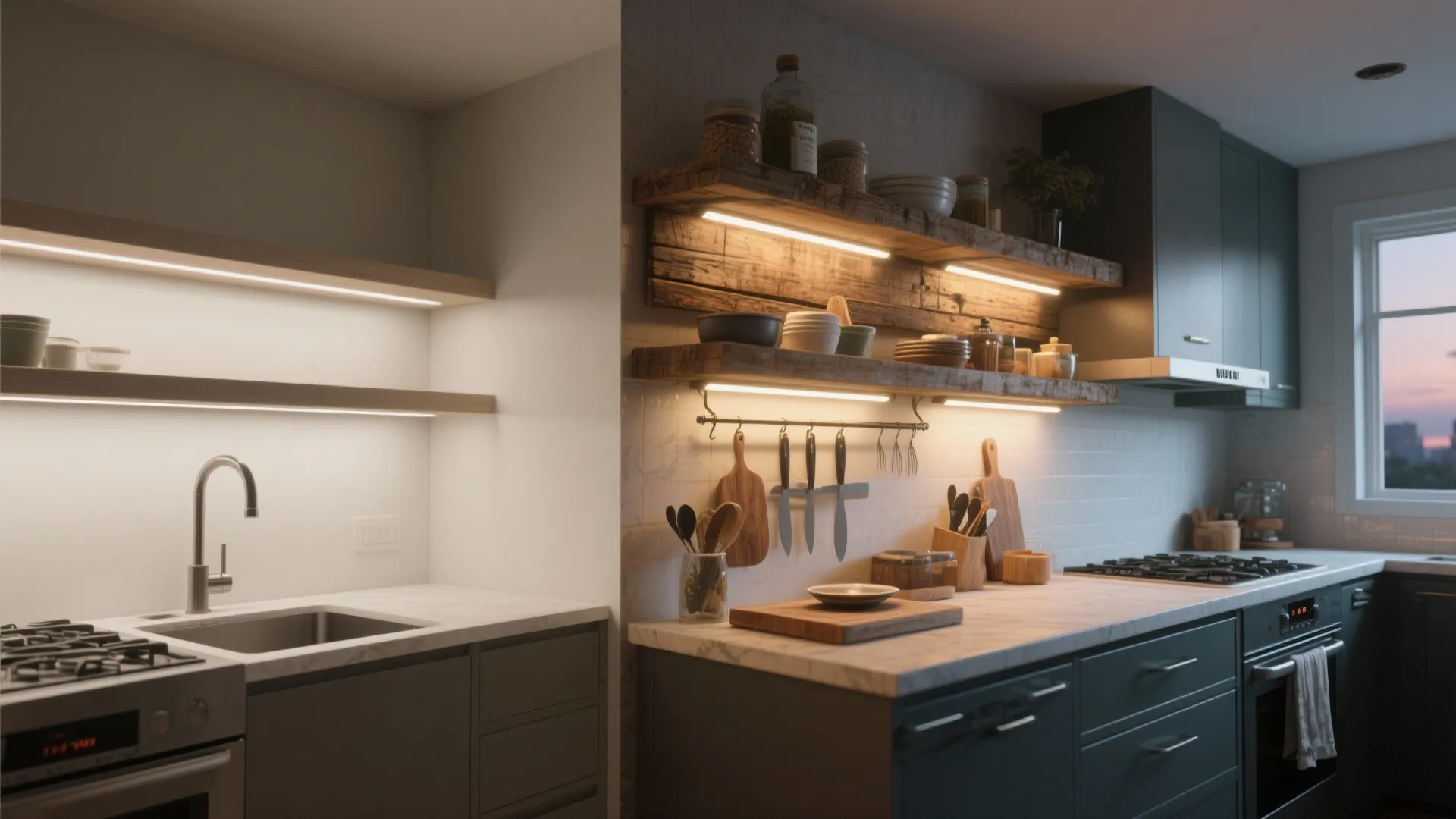 5. Bright task lighting and a splash of weathered wood