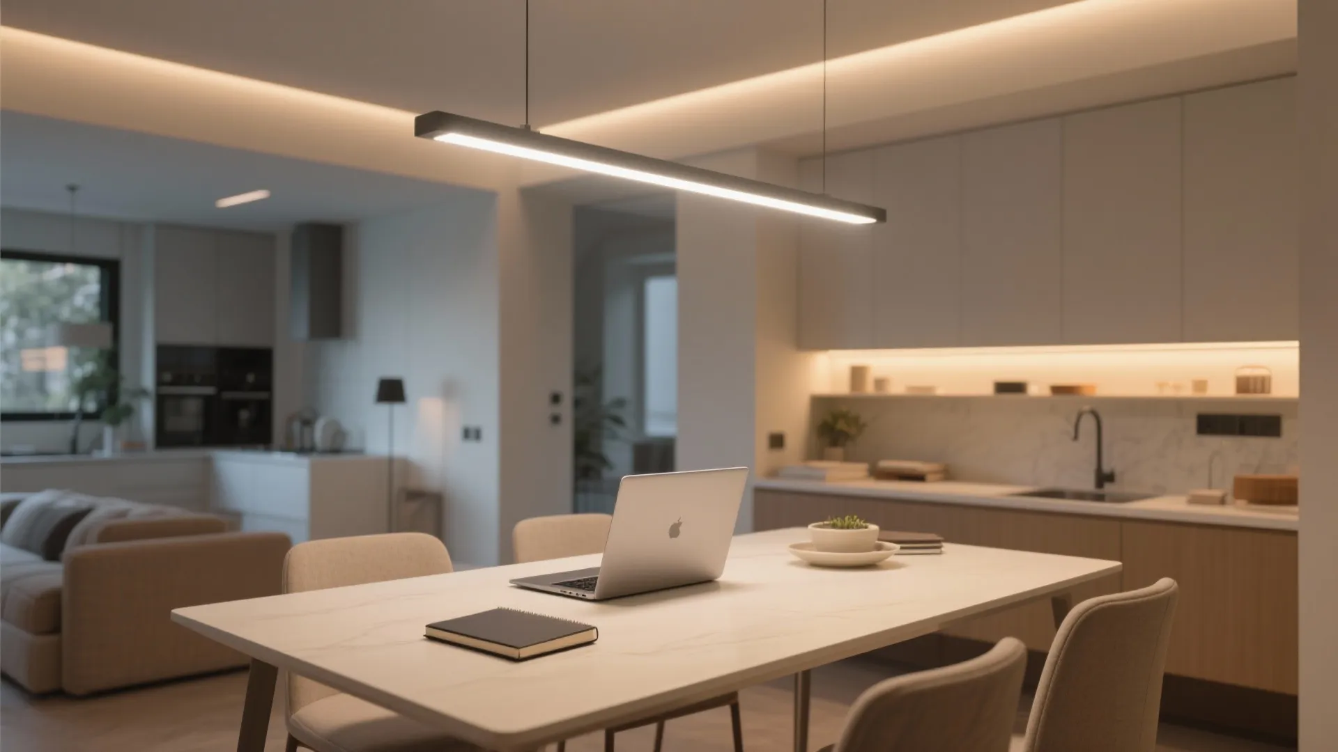 Two-layer task + glow for multipurpose dining