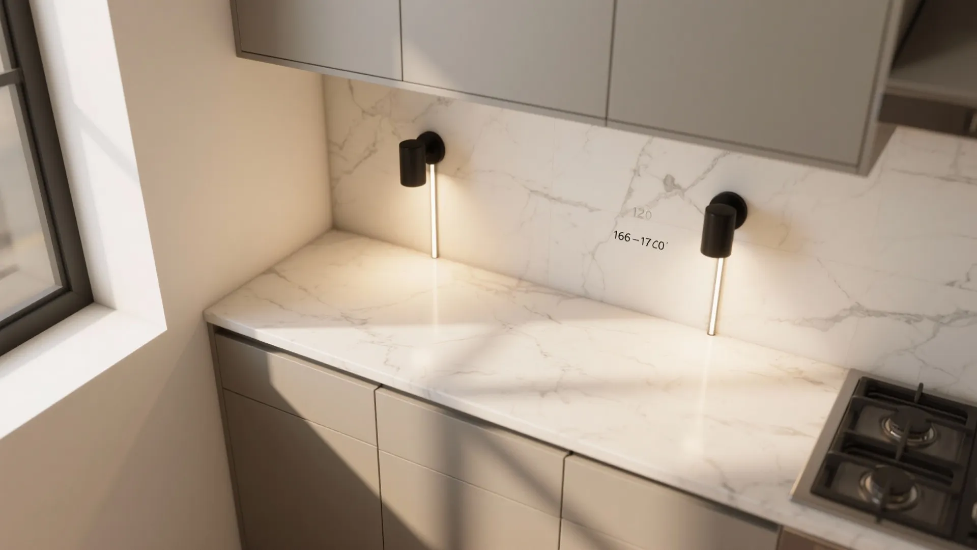 Minimalist black sconces for focused task zones