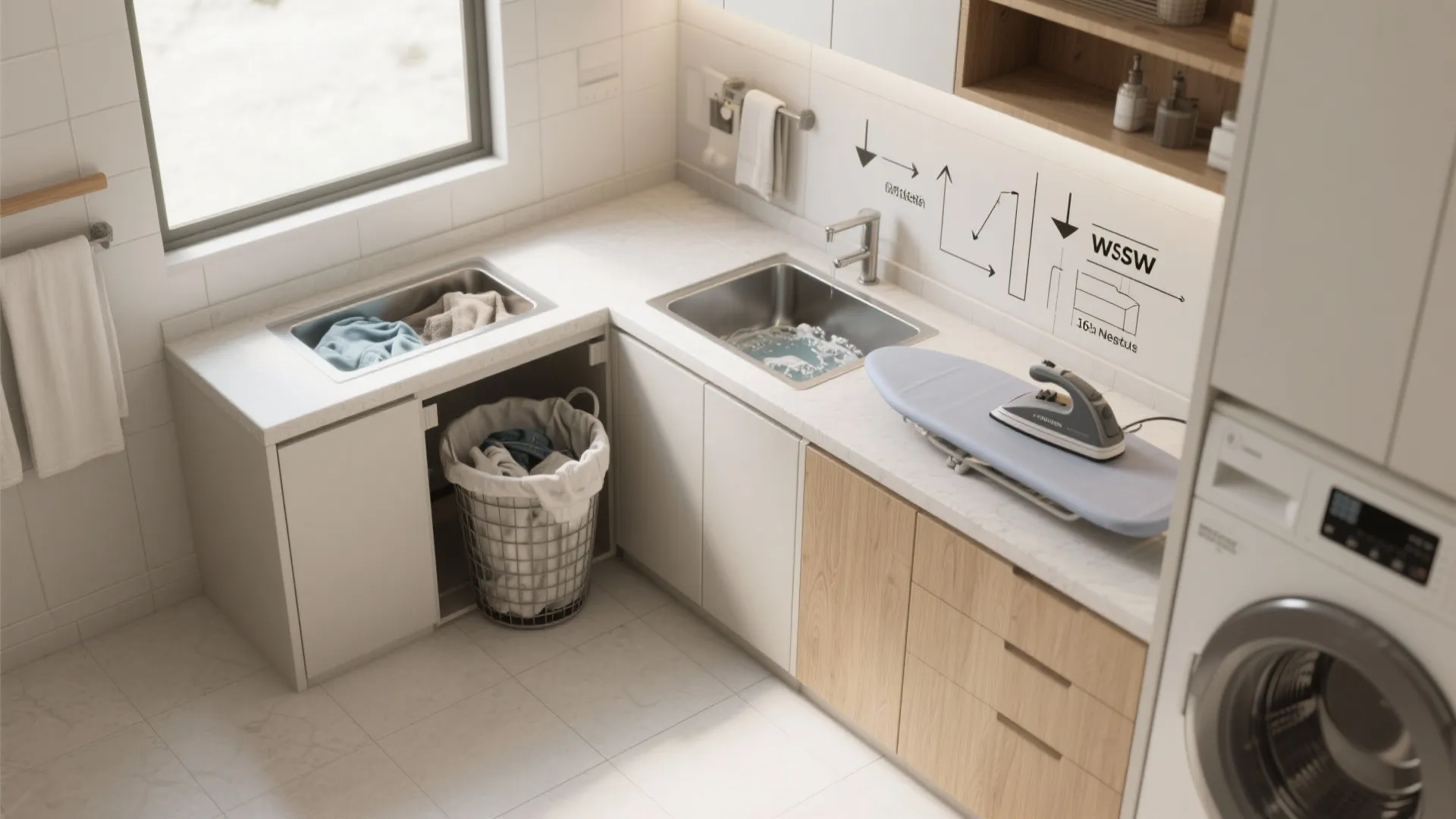 3. Zone by task: sorting, washing, and ironing stations