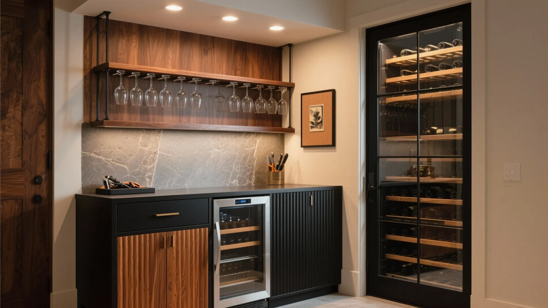 A Compact Tasting Nook Integrated with the Cellar