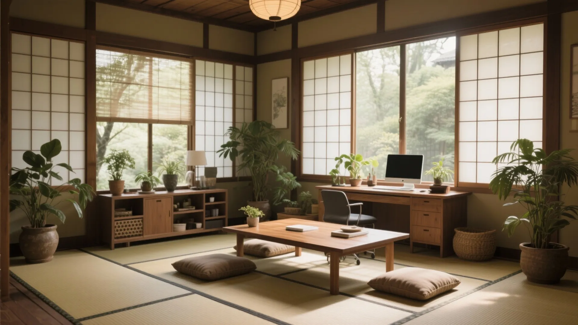 Asian Tatami Floor Home Office Ideas: Incorporating Tatami into Your Home Office Design
