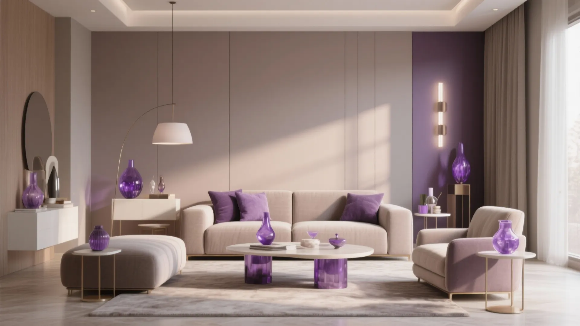 8. Taupe Walls with Amethyst Decor