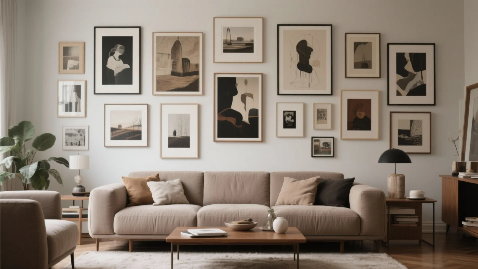 10. Art Wall Behind Taupe Couch