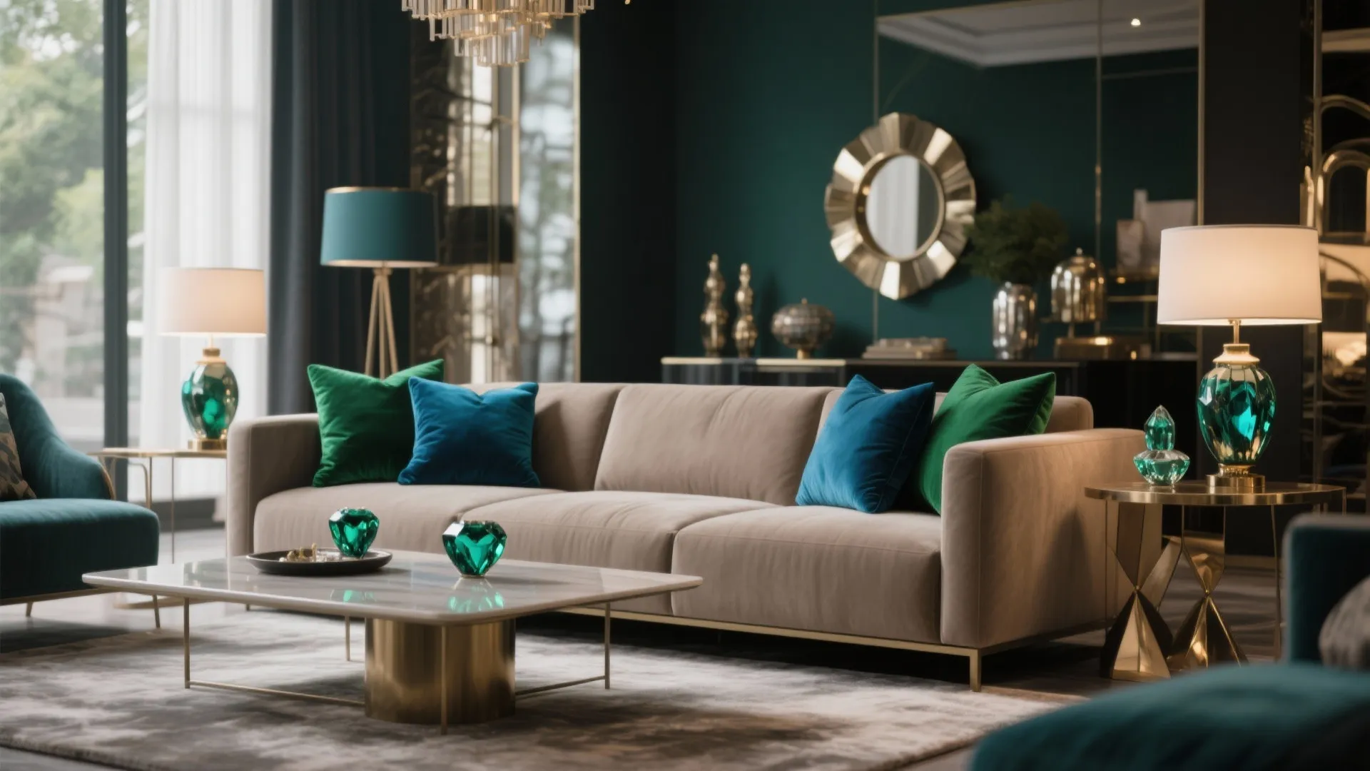 3. Taupe & Jewel Tone Accents