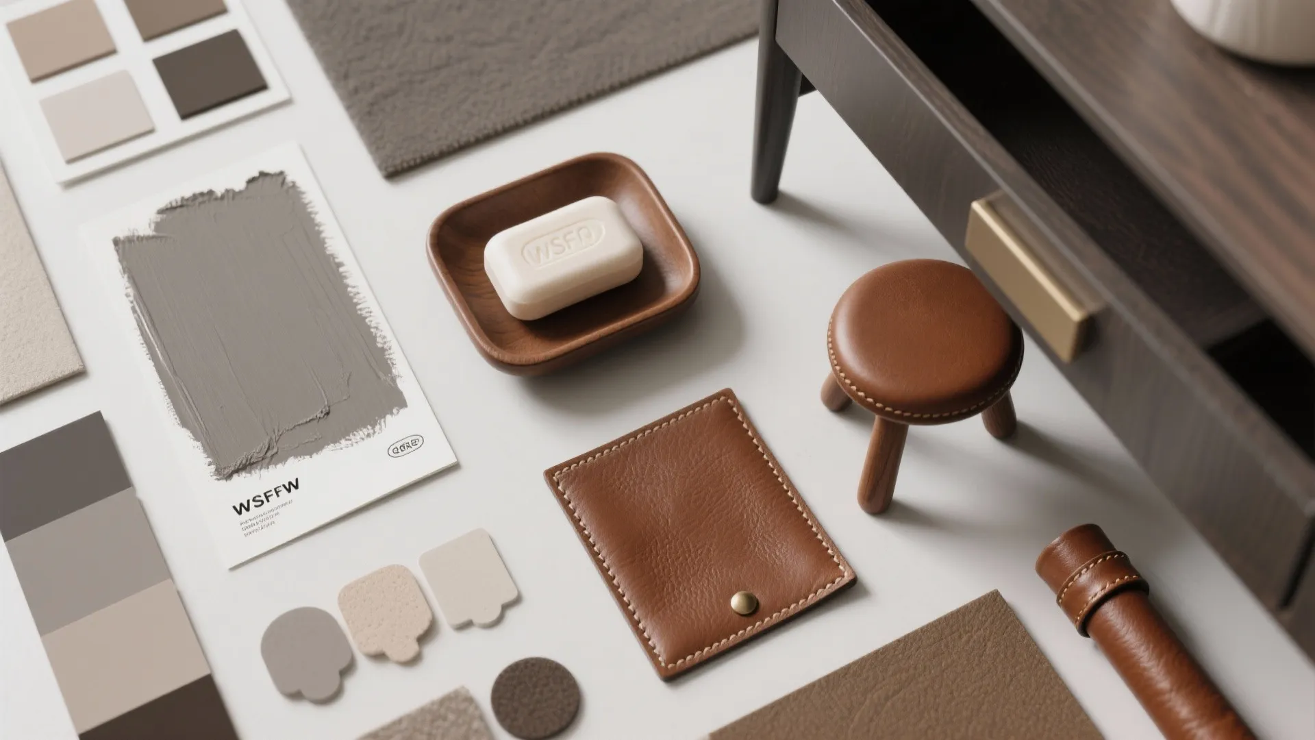 4. Taupe-gray paint + leather-textured brown accents