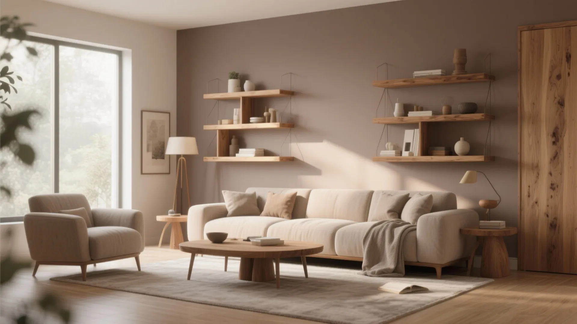4. Taupe and Wood Combination