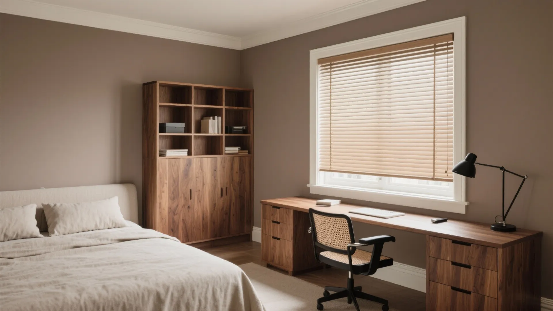 Earthy Taupe Paired with Wood Accents