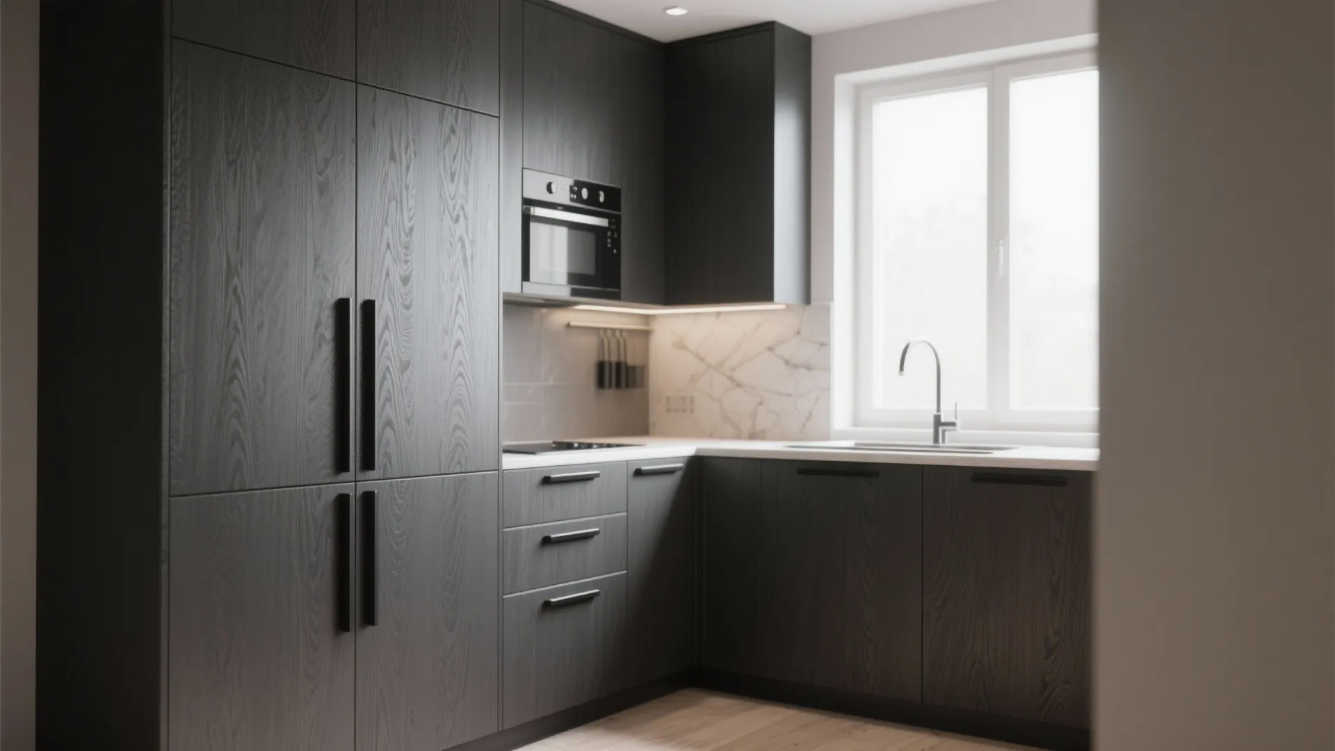 3. Black T-Bar Handles to Anchor Dark Cabinets