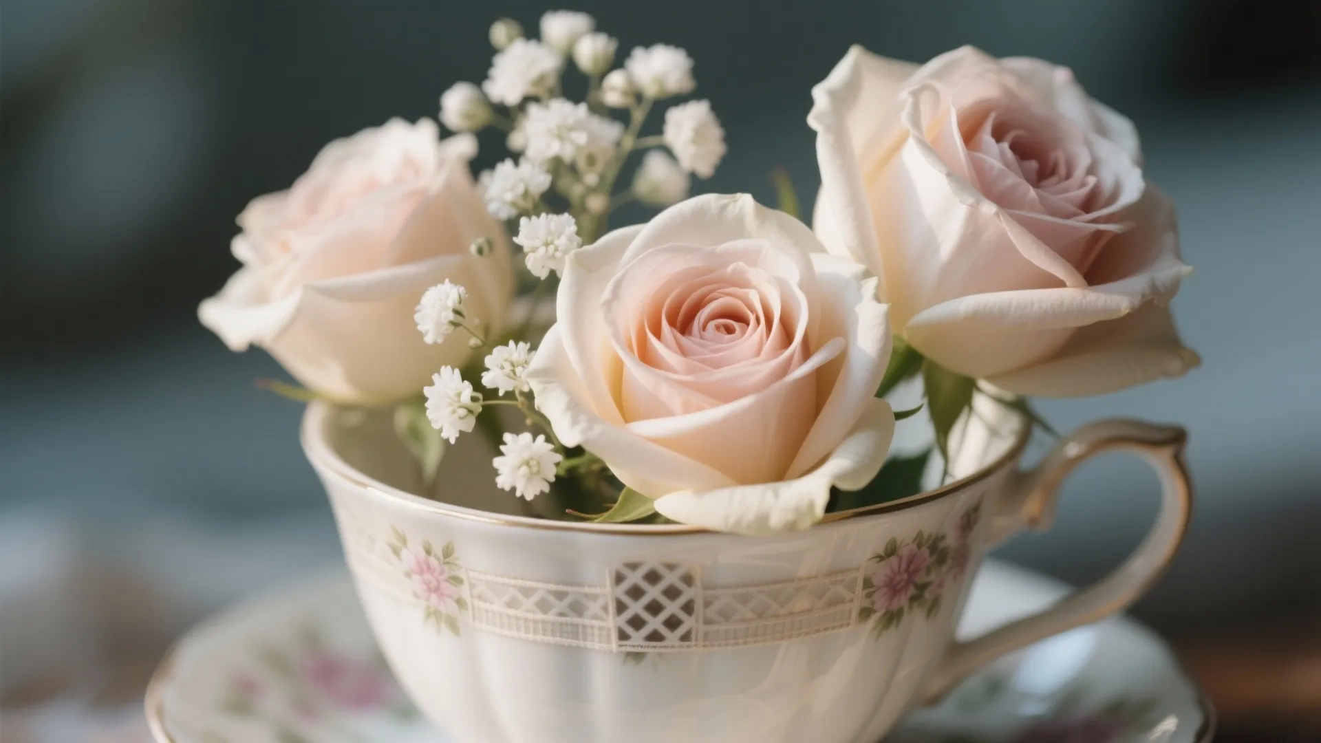 3) Tea-Party Florals with Vintage Vessels