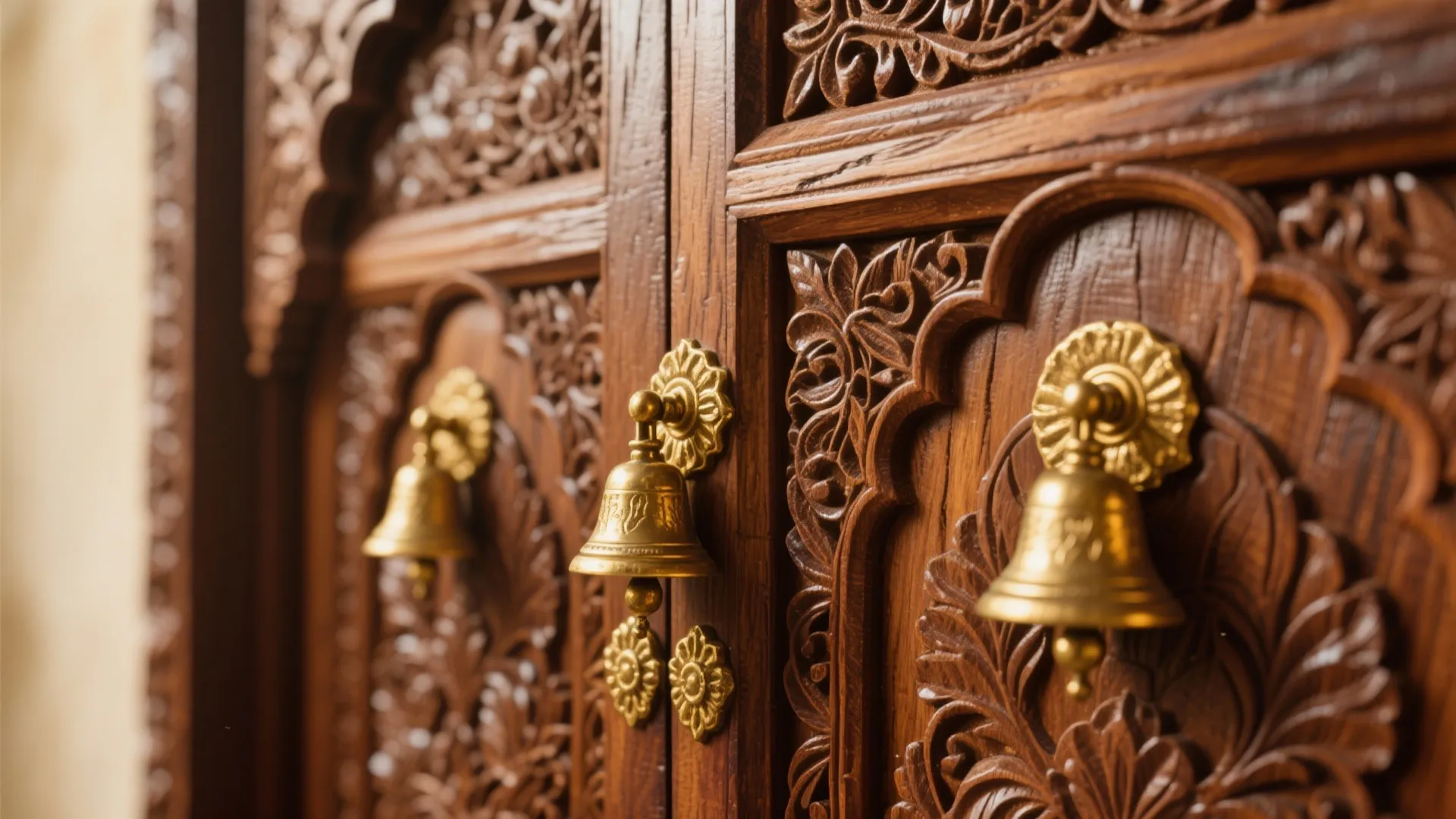 Carved Teak Doors with Bell Motifs