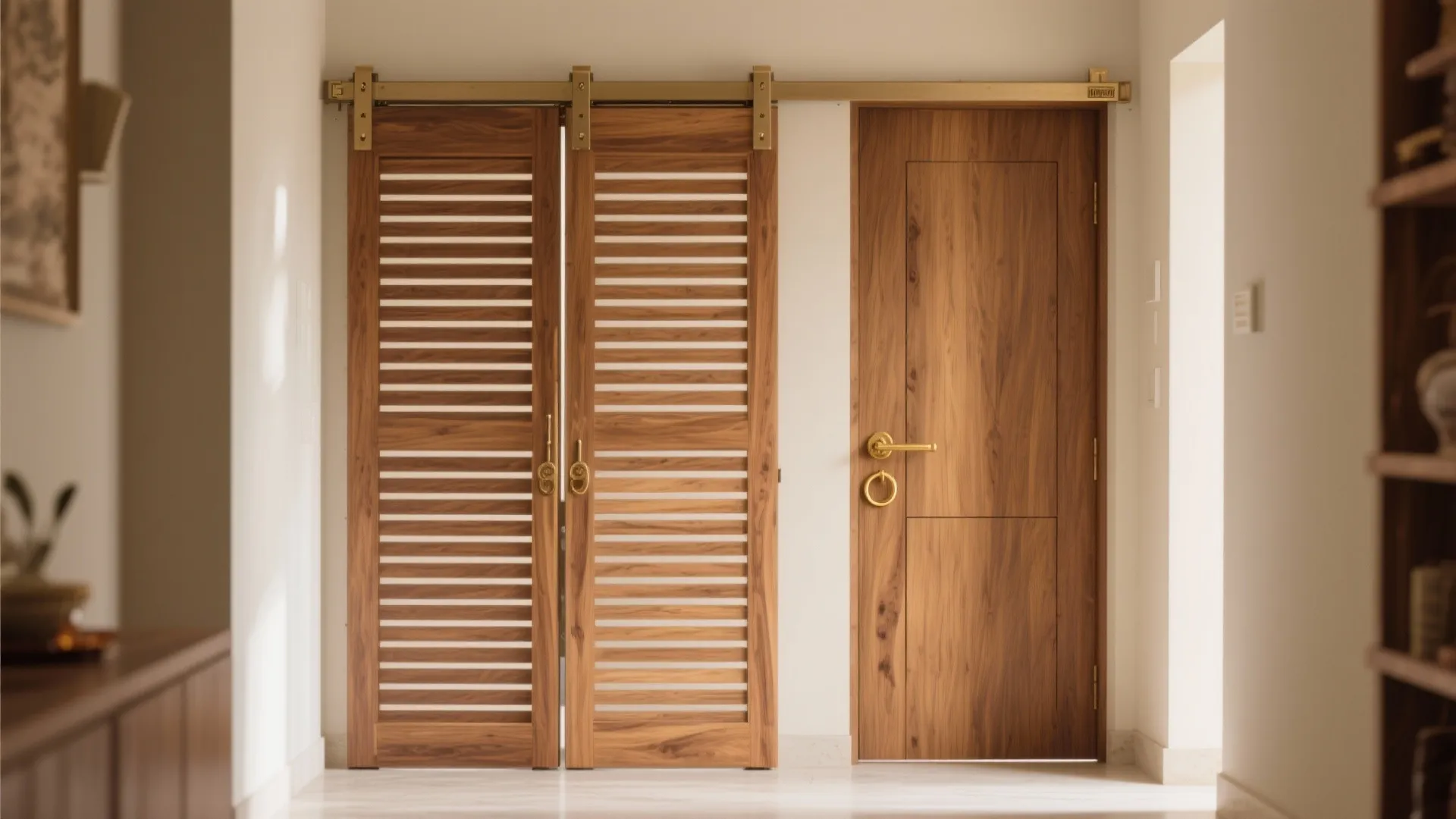 4) Slatted Teak Bi‑folds or a Pocket Door