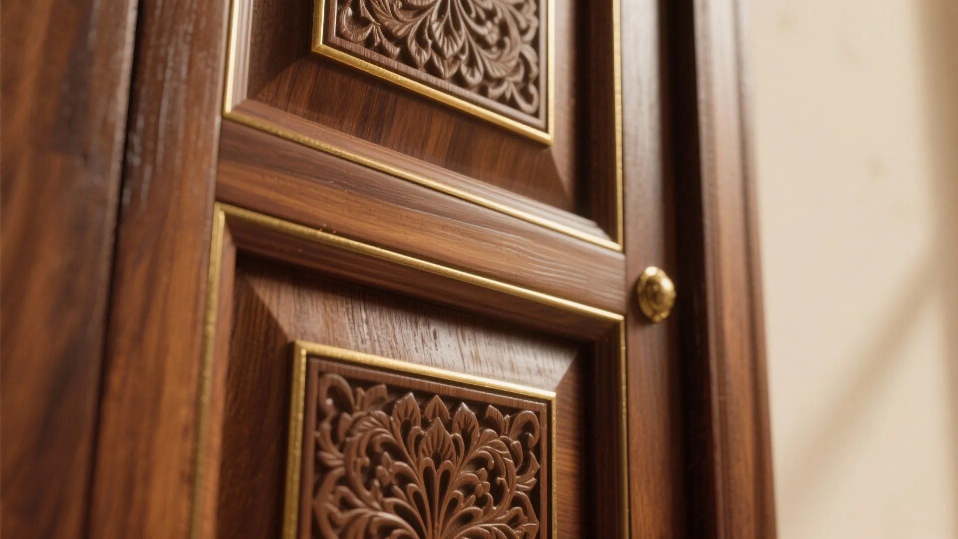 Teak Wood Doors with Brass Inlay