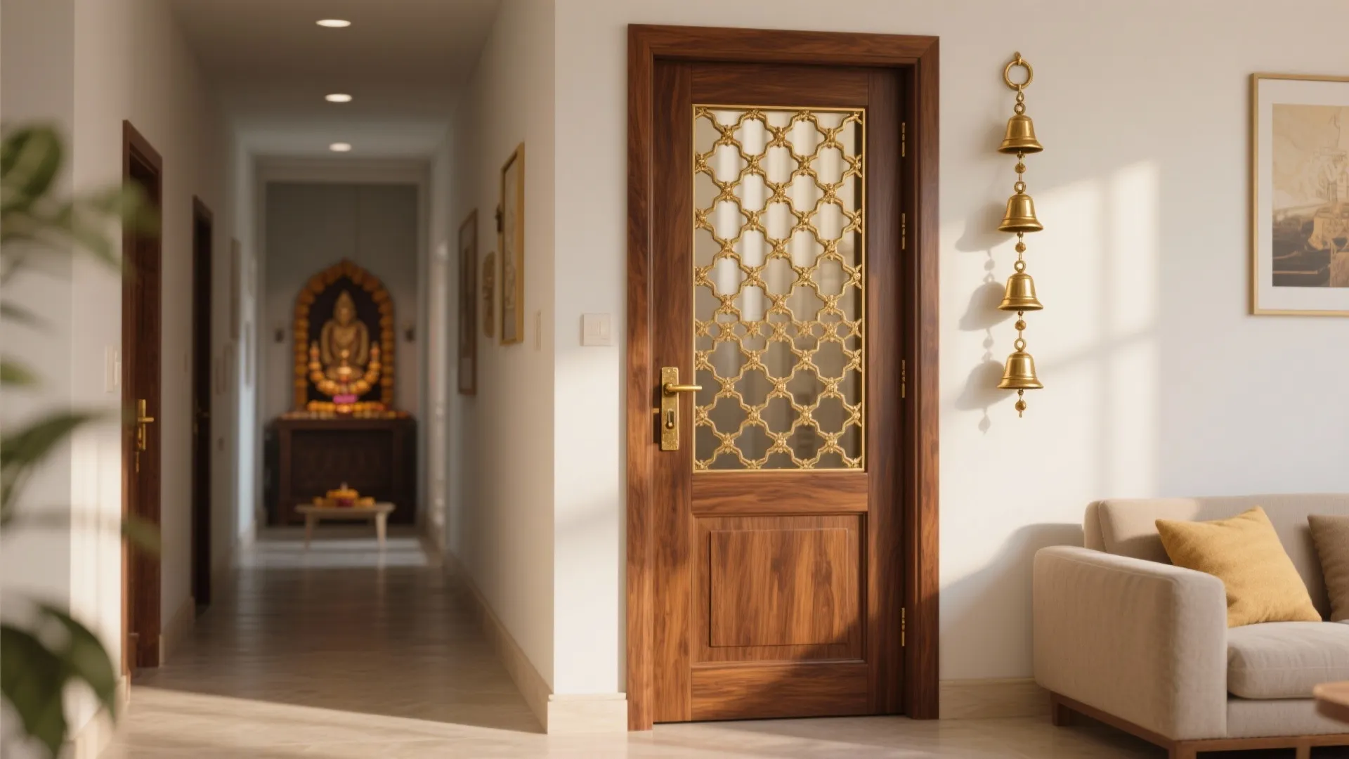 Brass Lattice with Warm Teak