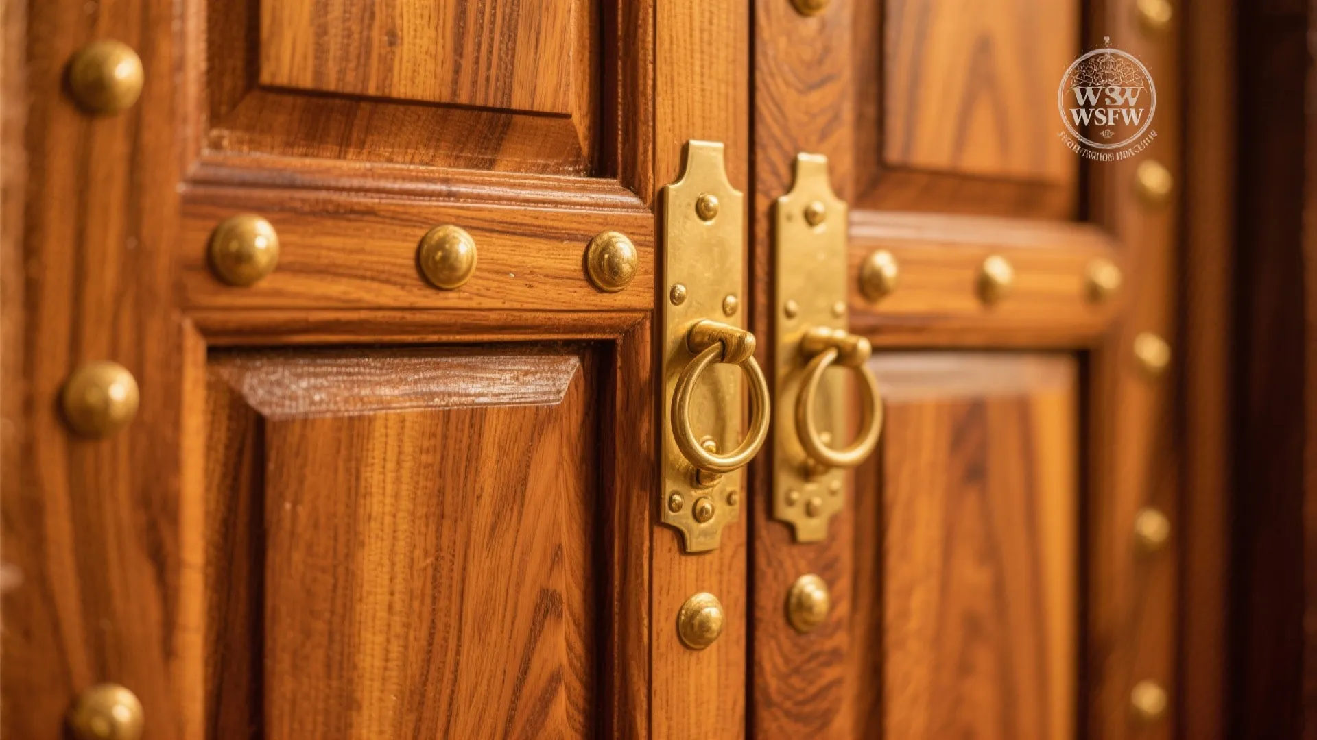 Solid Teak Panel Door with Brass Accents