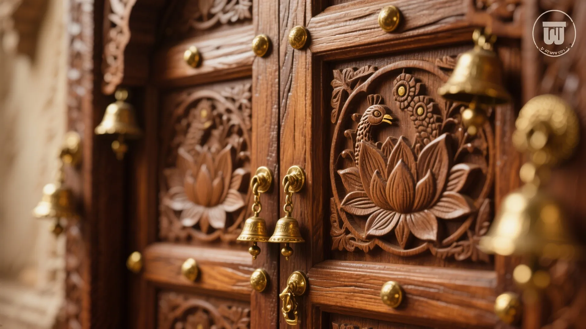 1) Hand-carved teak with brass bells
