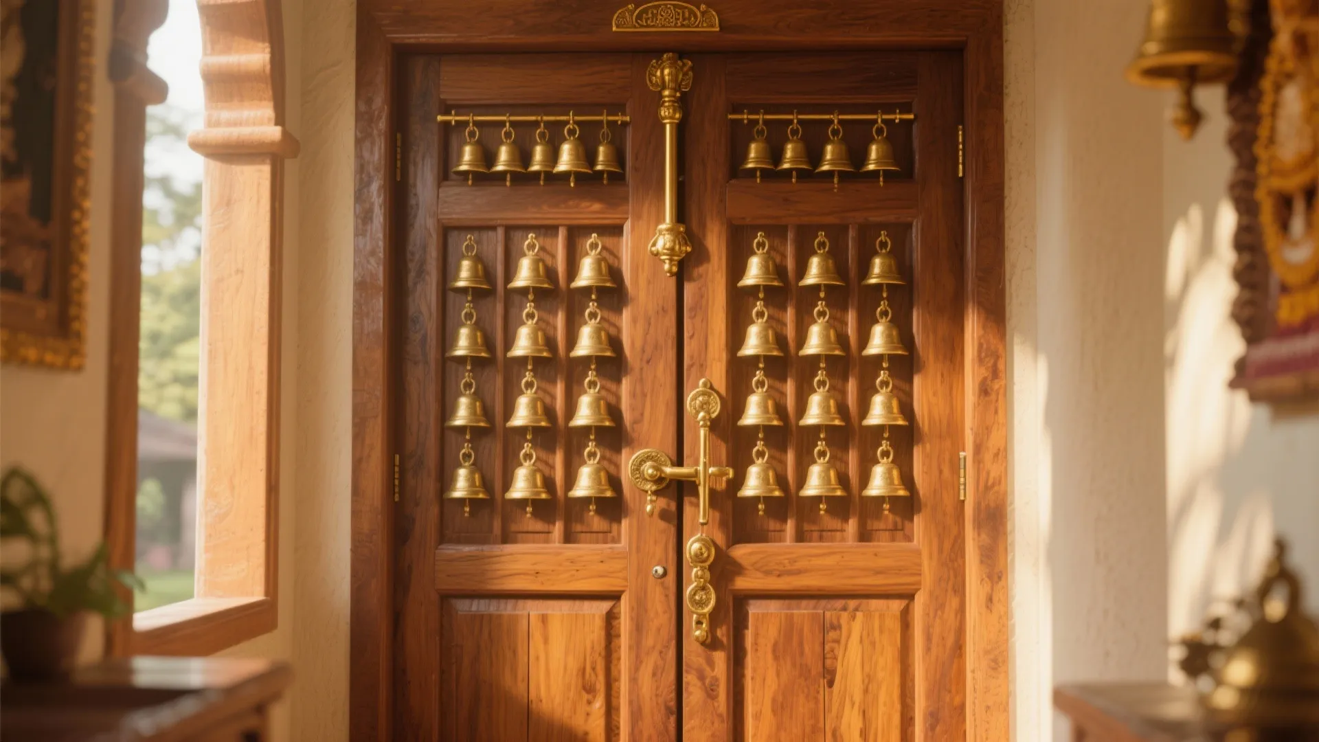 1. Teak & Brass Bell Temple Door