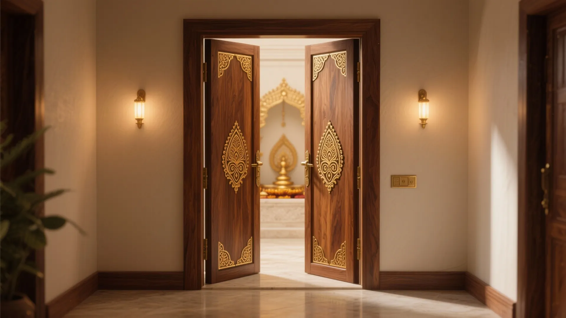 Teak Temple Doors with Brass Inlay