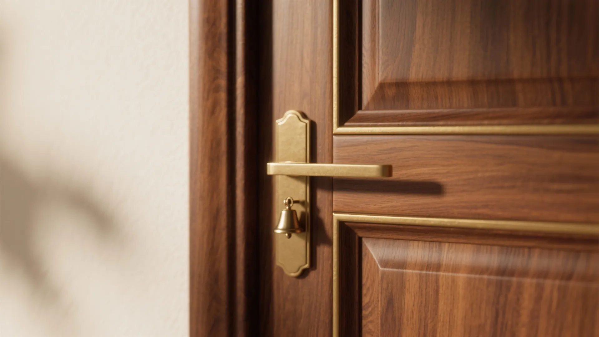 Warm teak frames with brass details