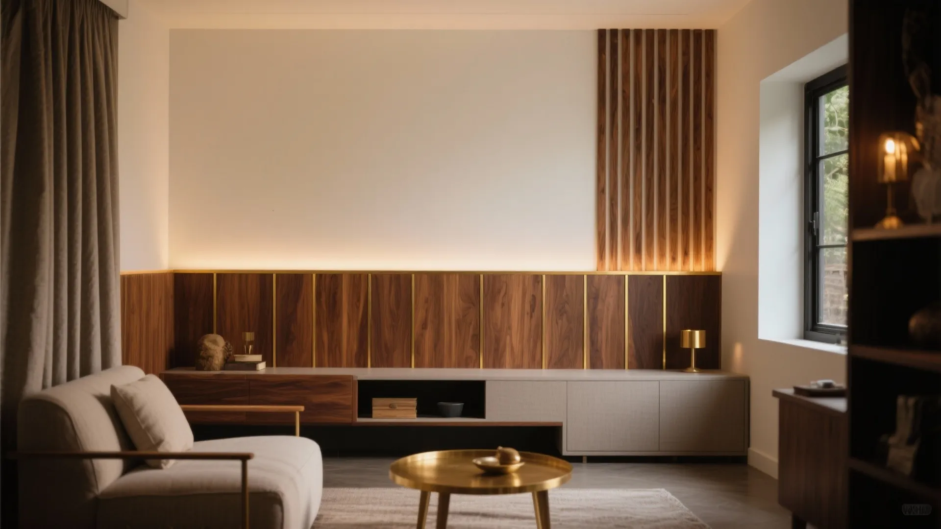 Brass-Inlaid Teak Panelling for Warmth
