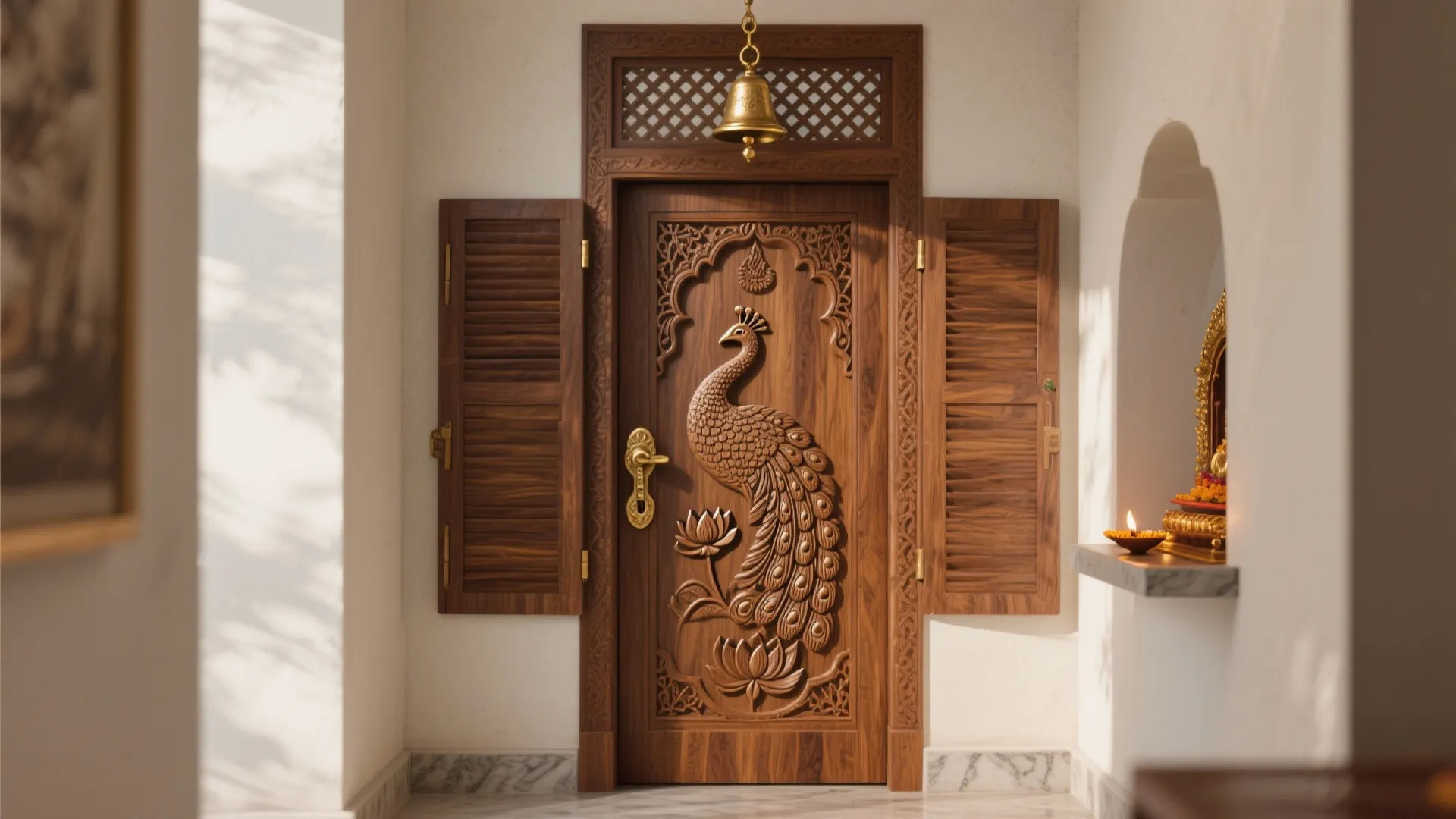 Carved Solid Teak Temple Door (₹30,000–₹1,50,000)