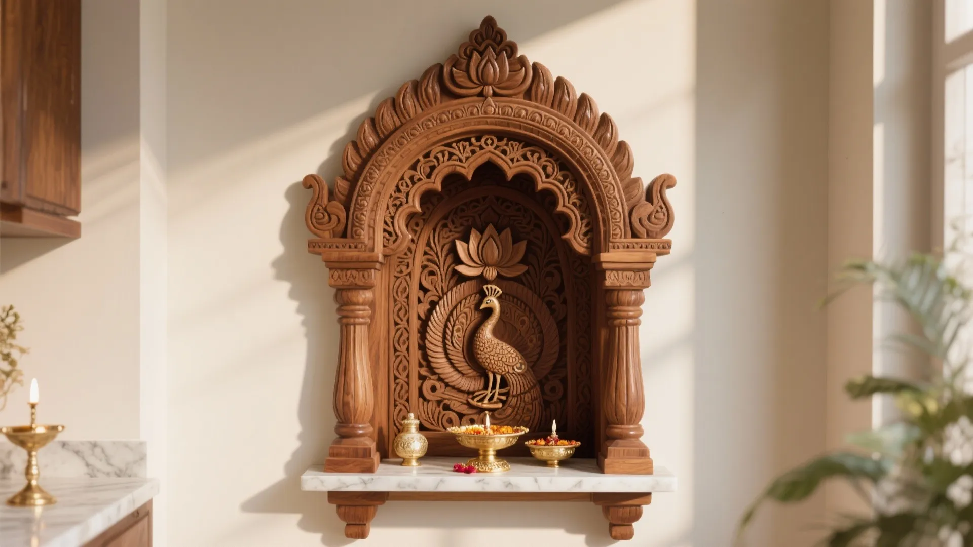 Carved Timber Gopuram with Traditional Motifs