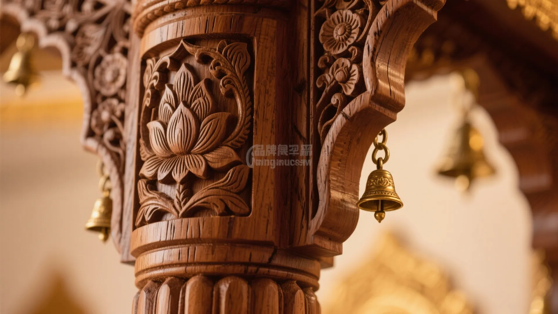 Carved Teak Mandap With Brass Accents