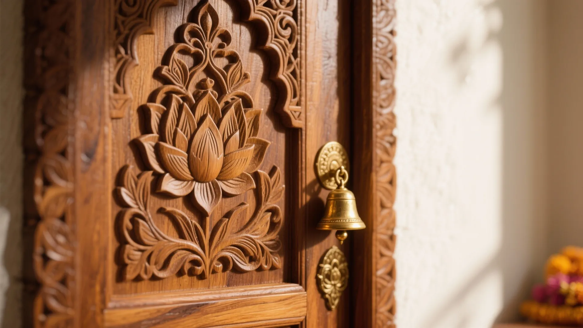Carved Teak Doors with Sacred Motifs