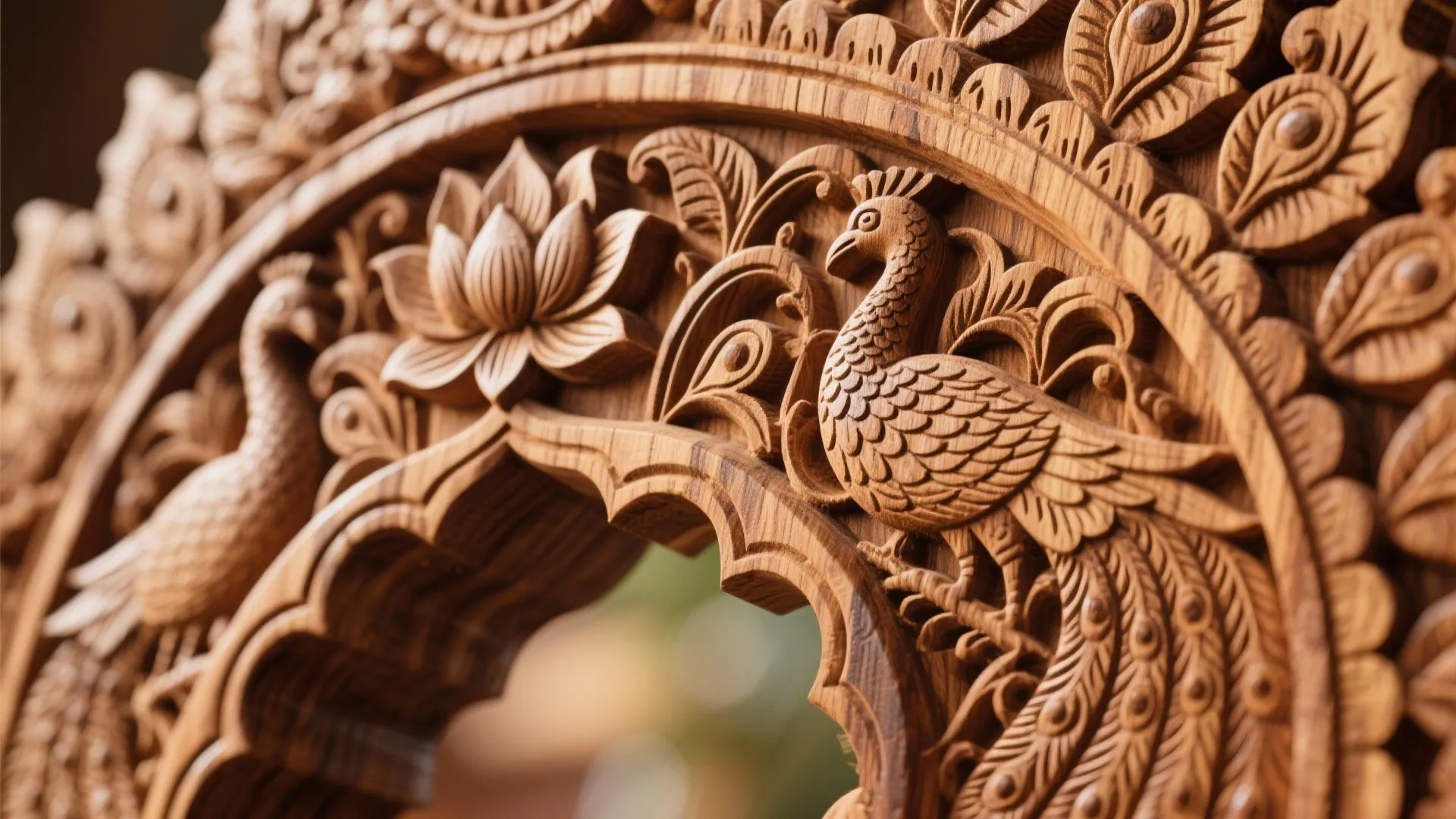 Carved Timber Gopuram with Traditional Motifs